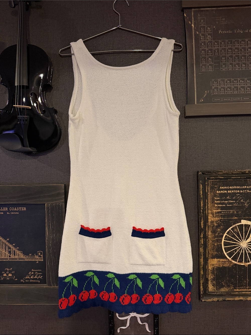Kimchi Blue White Knit Mini Dress with Cherry Border